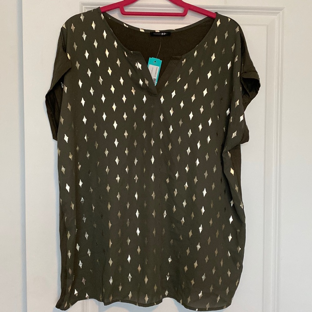 Papermoon Army Green with Gold Pattern Blouse